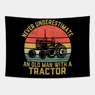 Never Underestimate An Old Man With A Tractor Tapestry