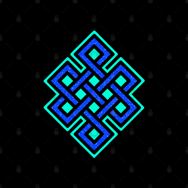 Endless Knot of Buddhism - Spiritual Auspicious Symbol - Eternal Knot in Blue - Endless Knot by Bleeding Red Paint