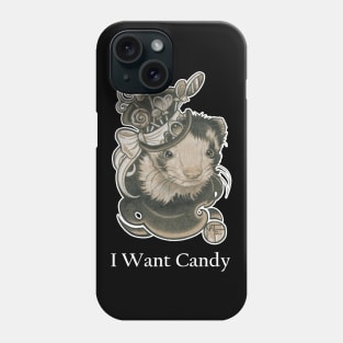 The Candy Lover Ferret - I Want Candy -White Outlined Version Phone Case