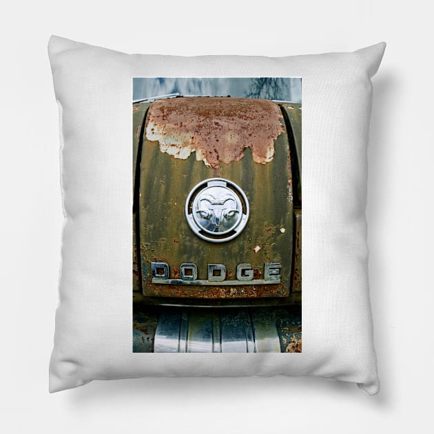 Rusty Dodge Emblem Pillow by mal_photography