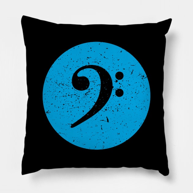 Bass Guitar Gift - Vintage Style Cyan Bass Clef Pillow by Elsie Bee Designs