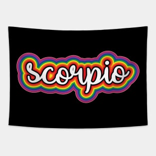 Scorpio Astrology Script Typography Gay Pride Rainbow Tapestry