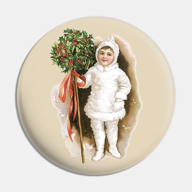 Vintage Victorian Girl with Christmas Holly Pin by MasterpieceCafe