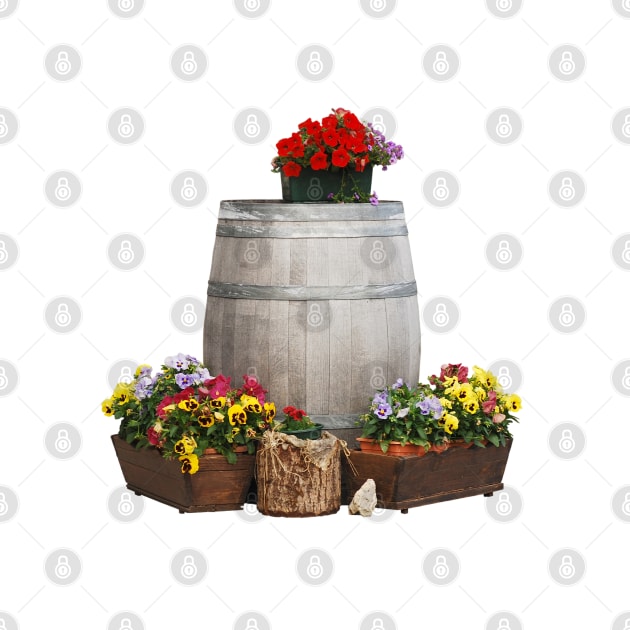 Pansies and Wooden Barrel by jojobob