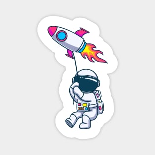 Astronaut Floating With Rocket Balloon Magnet