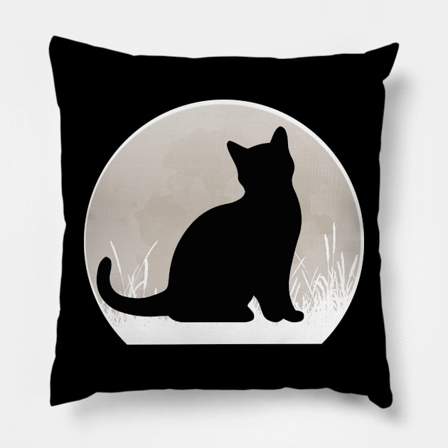 Cat Watching Sunset Retro Vintage Pillow by REAGGNER