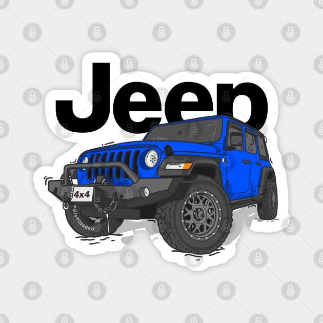 Blue Jeep Wrangler Rubicon Magnet by 4x4 Sketch