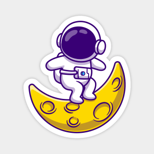 Cute Astronaut Surfing On Moon Magnet