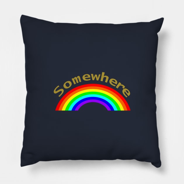 Small Rainbows Gold Somewhere Pillow by ellenhenryart