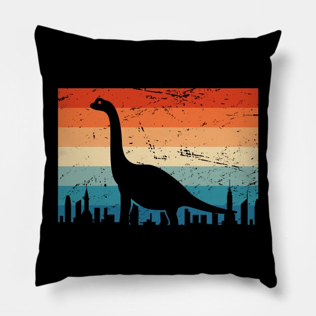 Retro Long Neck Dinosaur Brontosaurus Pillow by MeatMan