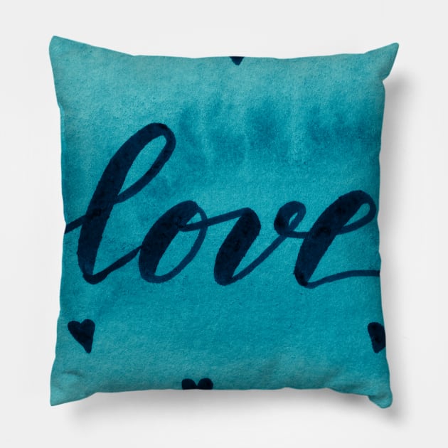 Valentine's Day Watercolor Love – teal Pillow by wackapacka