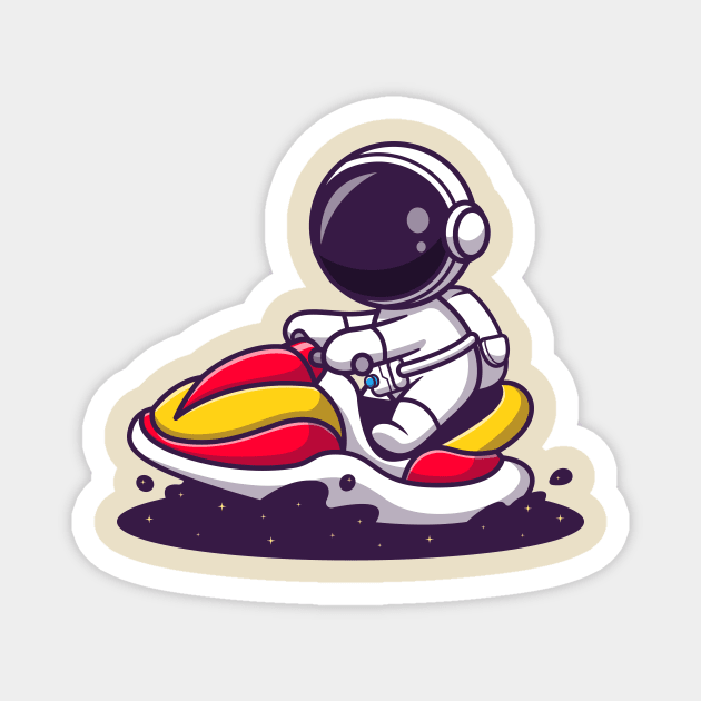 Cute Astronaut Riding Water Bike Jet Ski In Space Cartoon Magnet by Catalyst Labs