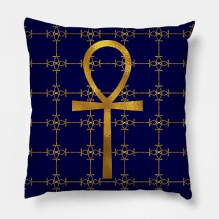 Blue and Gold Egyptian Ankh - Key Of Life Mask Pillow