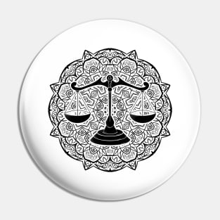 Libra Mandala Zodiac in Black and White Pin