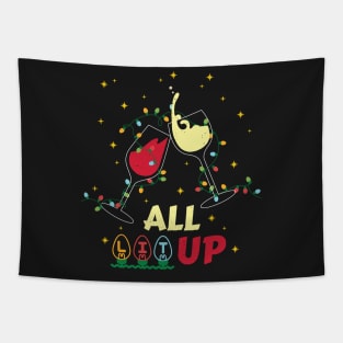 All Lit Up Red White Wine Christmas Holiday Tapestry