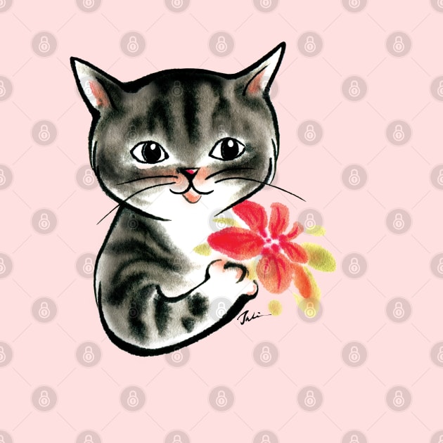 Cat with flower to mom by juliewu