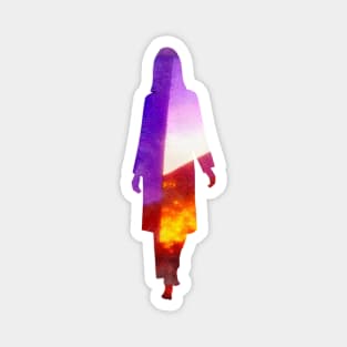 Silhouette of her in Orange and purple light Magnet