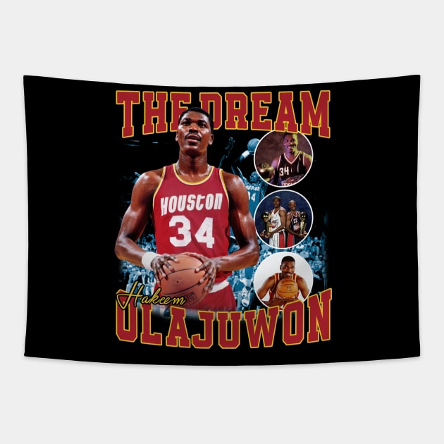 Hakeem Olajuwon The Dream Basketball Legend Signature Vintage Retro 80s 90s Bootleg Rap Style Tapestry by CarDE