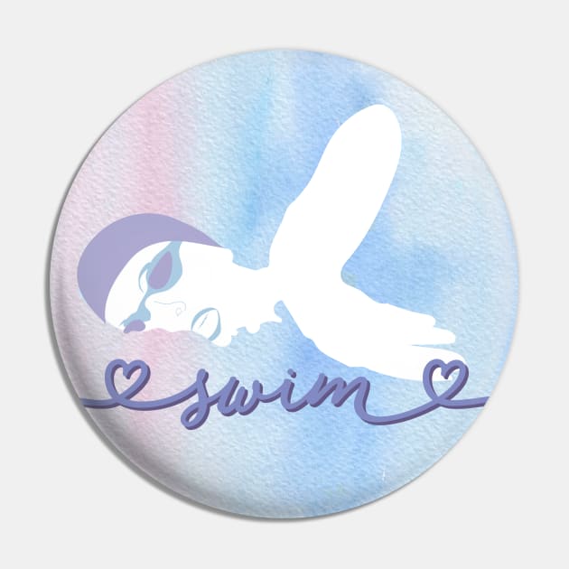 I Love Swimming Watercolor Pastel Pink, Purple and Blue Aesthetic Pin by YourGoods