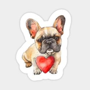 Valentine French Bulldog Holding Heart Magnet