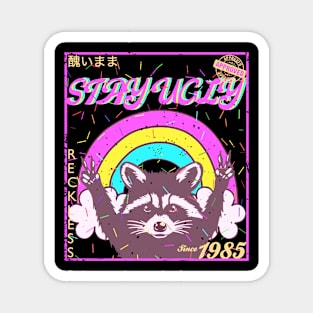 Stay Ugly Raccoon: Vibrant Pop Colors & Worn Style T-Shirt Magnet