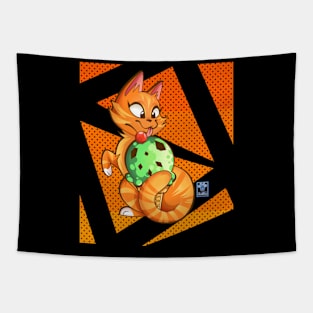 Minty Kitty With Background Tapestry