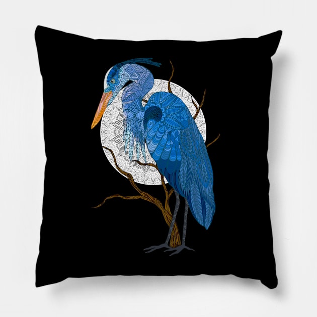 Egret moon Pillow by ArtLovePassion