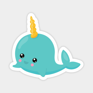 Unicorn Whale, Blue Whale, Cute Whale, Baby Whale Magnet