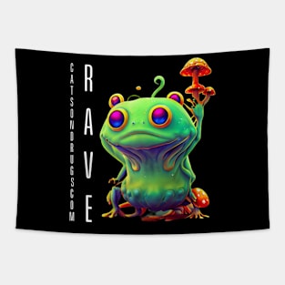 Techno T-Shirt - Psychedelic Techno Frog - Catsondrugs.com - Techno, rave, edm, festival, techno, trippy, music, 90s rave, psychedelic, party, trance, rave music, rave krispies, rave flyer T-Shirt Tapestry