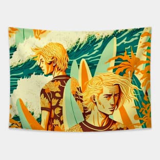 Japanese Surfers Tapestry