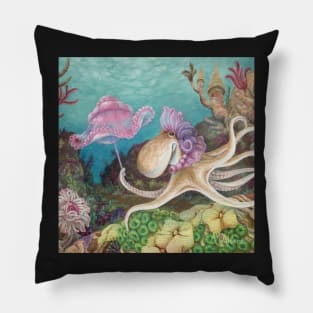 An Octopus and Her Parasol Pillow