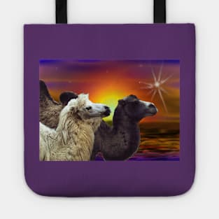 Bactrian Camels in the desert art gift. Tote