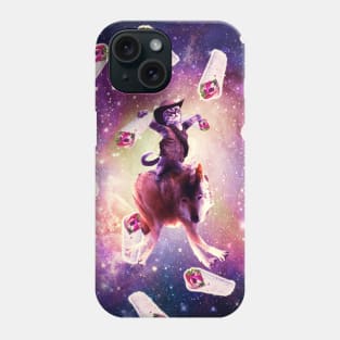 Cowboy Space Cat On Wolf Unicorn - Burrito Phone Case