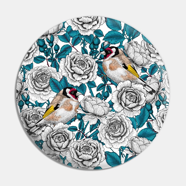 White rose flowers and goldfinch birds Pin by katerinamk