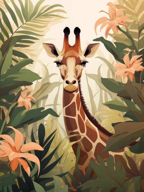 Giraffe in the Jungle Kids T-Shirt by JunkyDotCom