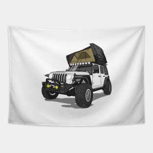 Jeep Wrangler Camp Time - White Jeep Tapestry