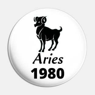 Black Aries Zodiac 1980 Pin