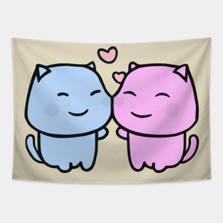 Kawaii Chibi Cat Romance Tapestry