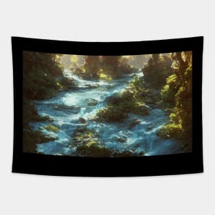 Painting Mountain River Landscape Tapestry