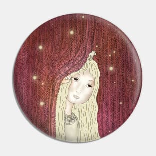 Girl and Mouse in Magical Vines Pin