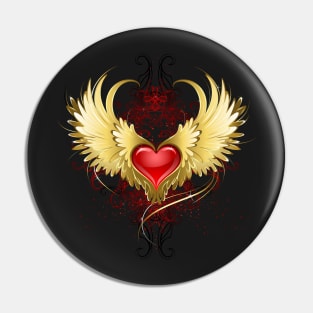 Red Heart with Golden Wings ( Gold Wings ) Pin