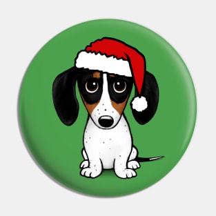 Piebald Dachshund with Santa Hat Cute Wiener Dog Christmas Pin