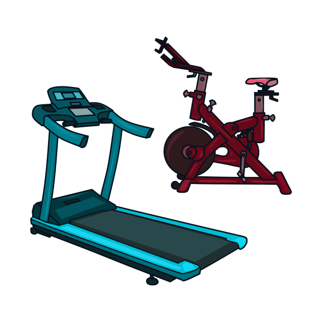 Treadmill & spinning bike cartoon illustration by Miss Cartoon