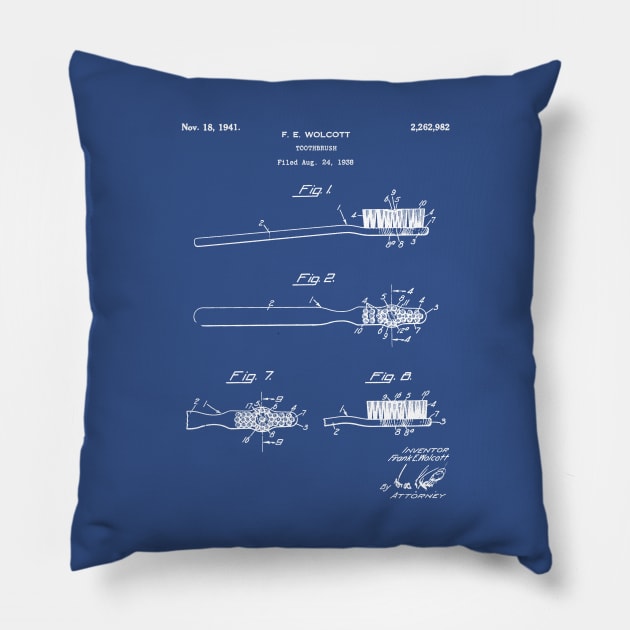 Toothbrush Patent - Bathroom Art - Blueprint Pillow by patentpress