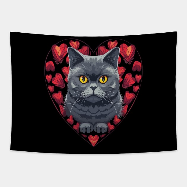 British Shorthair Valentine Day Tapestry by JH Mart