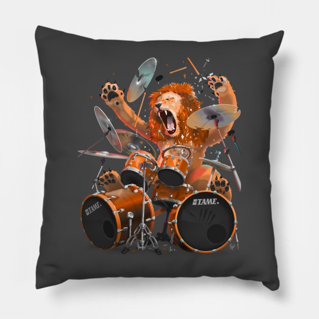 Lion Drummer Pillow by poppijanne