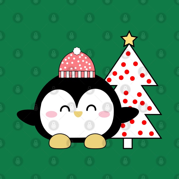 Christmas Kawaii Penguin by Kam Bam Designs