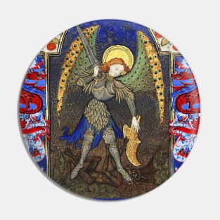 ST. MICHAEL ARCHANGEL COMBATTING DEVIL AND RED DRAGONS Medieval Miniature Pin