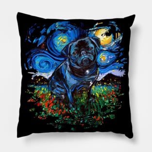 Black Pug Night (version 2) Pillow