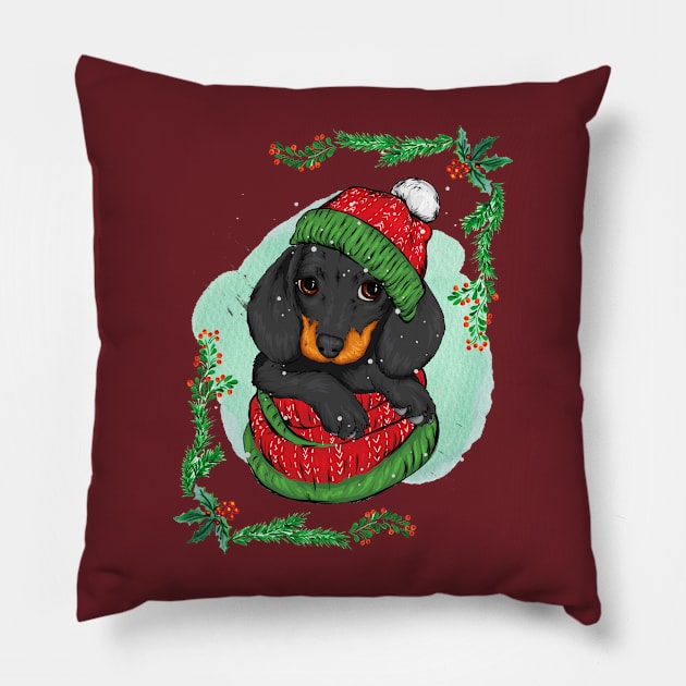 Winter holiday dog Pillow by Octagon